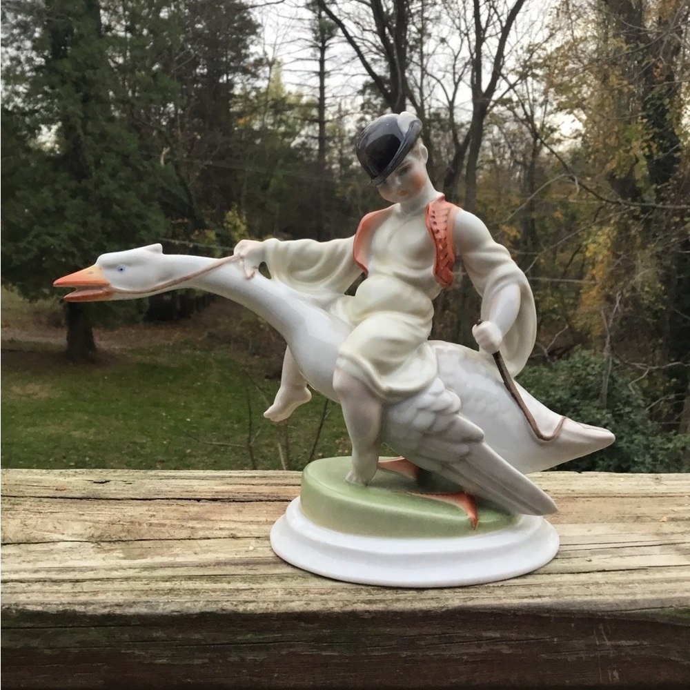 Herend porcelain boy on goose